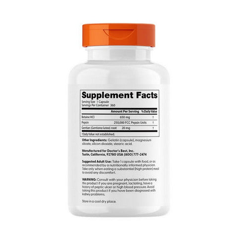 Doctors Best, Betaine HCl Pepsin and Gentian Bitters, 180 Softgels Doctors Best