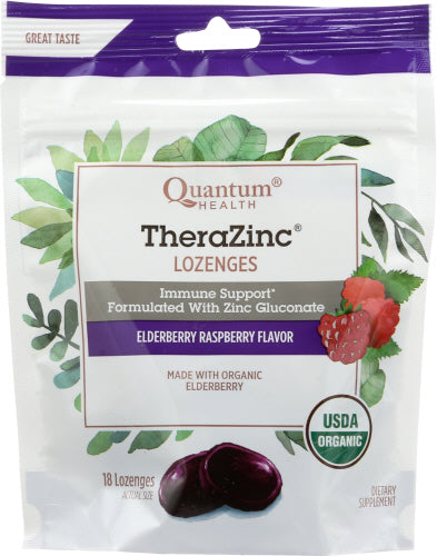 Quantum Health, TheraZinc Organic Zinc Lozenges Elderberry Raspberry, 18 Count Quantum Health