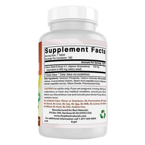 Best Naturals, Celery Seed, 600 mg, 180 Tabs Best Naturals