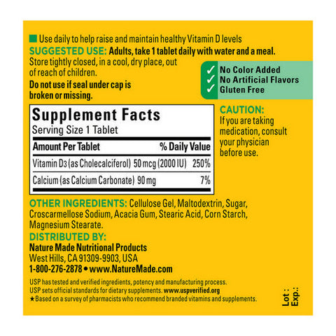 Nature Made, Nature Made Vitamin D3 Tablets, 2000 IU, 100 Tabs Nature Made