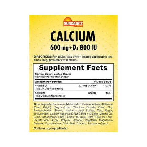 Sundance, Calcium + Vitamin D3 Coated Caplets, 200 Tabs Sundance