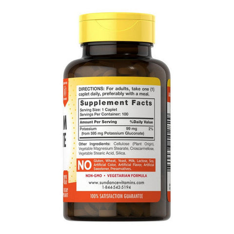 Sundance, Potassium Gluconate Caplets, 595 mg, 100 Tabs Sundance