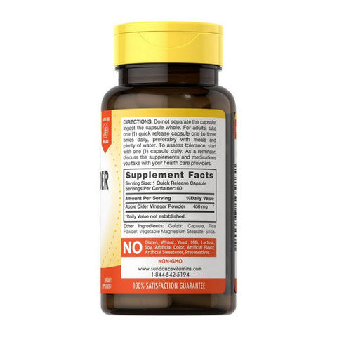 Sundance, Apple Cider Vinegar Quick Release Capsules, 450 mg, 60 Caps Sundance