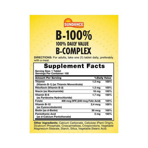 Sundance, Vitamin B-Complex 100% Daily Value, 100 Tabs Sundance