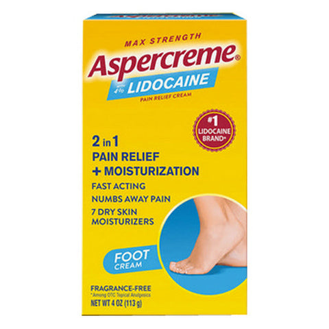 Aspercreme, 4% Lidocaine Pain Relief Foot Cream Max Strength, 4 Oz Aspercreme