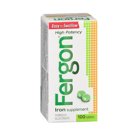 Fergon, Ferrous Gluconate Iron Supplement High Potency, 100 Tabs Fergon