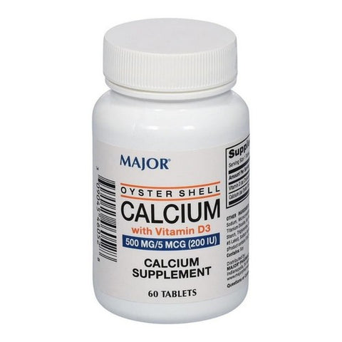 Major Pharmaceuticals, Oyster Shell Calcium with Vitamin D3, 500 Mg, 60 Tabs Major Pharmaceuticals