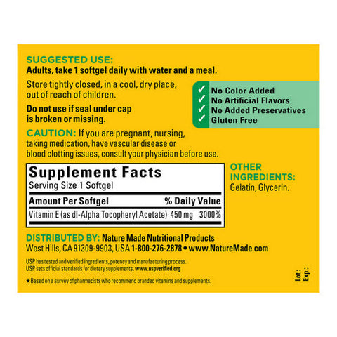 Nature Made, Vitamin E DL-Alpha, 450 Mg, 60 Softgels Nature Made