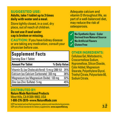 Nature Made, Calcium Magnesium Zinc With Vitamin D3, 300 Tabs Nature Made