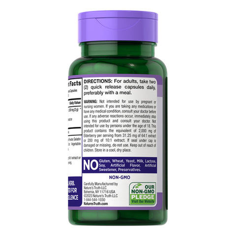 Nature's Truth, Sambucus Black Elderberry Quick Release, 2000 mg, 100 Caps Nature's Truth
