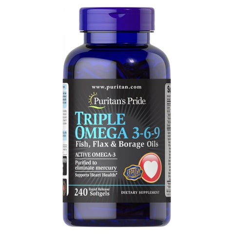 Triple Omega 3-6-9 Fish Flax & Borage Oils 240 Softgels by Puritan's Pride