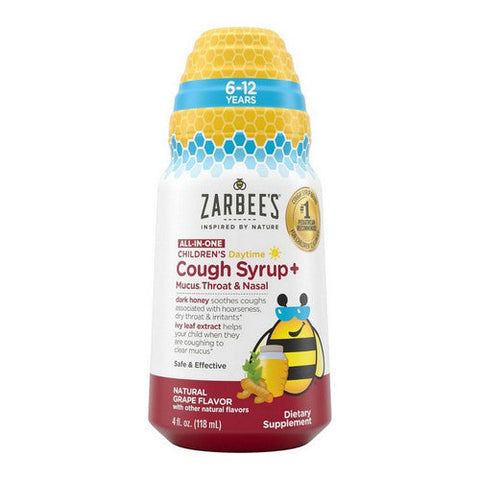 All In One Childrens Daytime Cough Syrup Plus Mucus Throat And Nasal Natural Grape 4 Oz by Zarbees