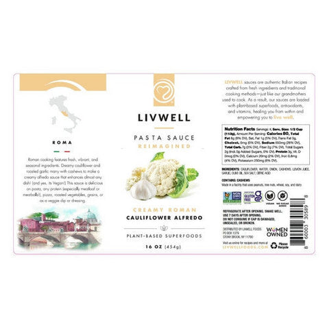 Livwell Foods, Roman Cauliflower Alfredo Sauce, 16 Oz (Case Of 6) Livwell Foods
