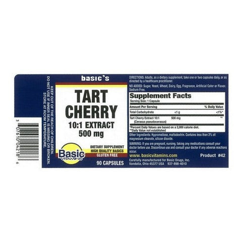 Basic Vitamins, Tart Cherry 10:1 Extract, 500 Mg, 90 Caps