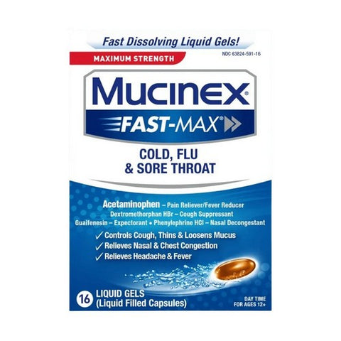 Mucinex, Fast-Max Cold Flu And Sore Throat Liquid Gel, 16 Caps Mucinex