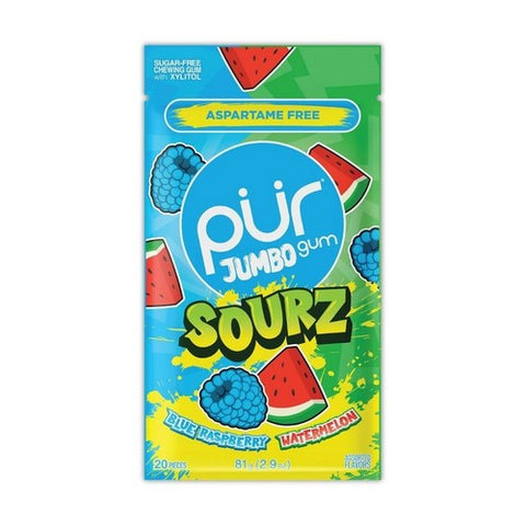 Jumbo Sourz Gum Blue Raspberry And Watermelon 20 Pieces by Pur Gum