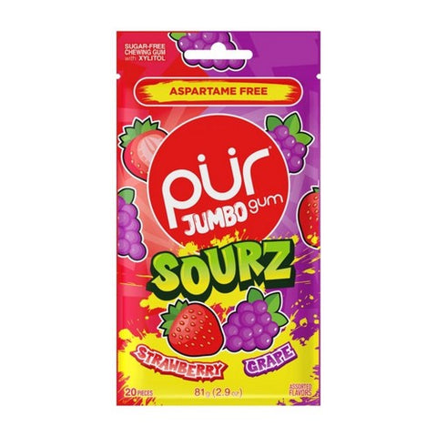 Jumbo Sourz Gum Strawberry And Grape 20 Pieces by Pur Gum