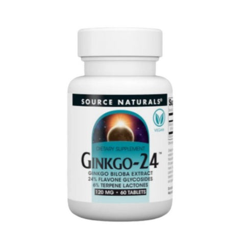 Source Naturals, Ginkgo-24 Biloba Extract, 120 MG, 60 Tabs Source Naturals