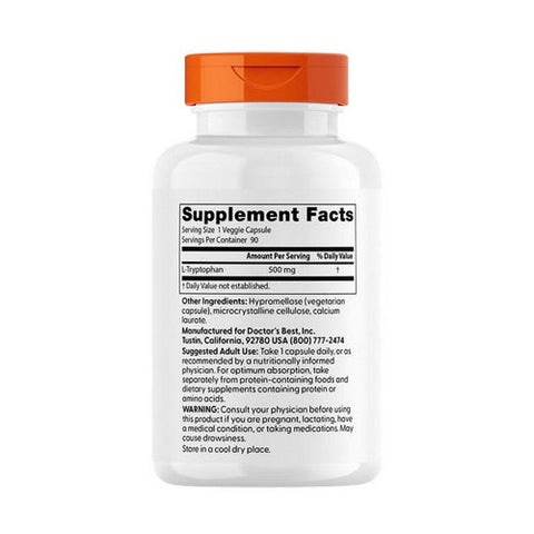 Doctors Best, L-Tryptophan With TryptoPure, 500 mg, 90 Veggie Caps Doctors Best