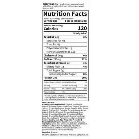 Garden of Life, Raw Organic Protein Powder Unflavored, 560 Grams